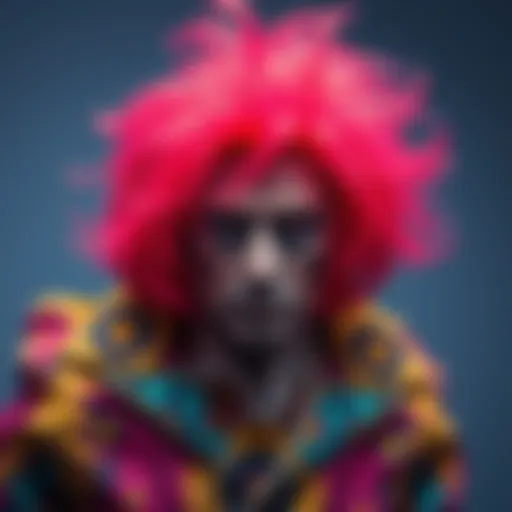 A person wearing a strange and colorful outfit, inviting viewers to rate its ugliness.