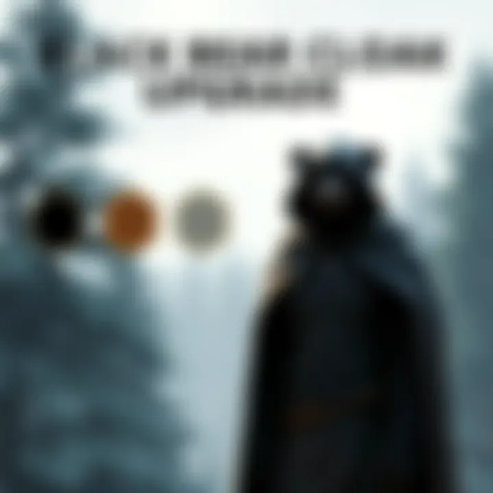 Black Bear Cloak Upgrade Concept A visual representation of the black bear cloak with tiered upgrades from brown to black, showcasing customizable elements for character enhancement in a video game.