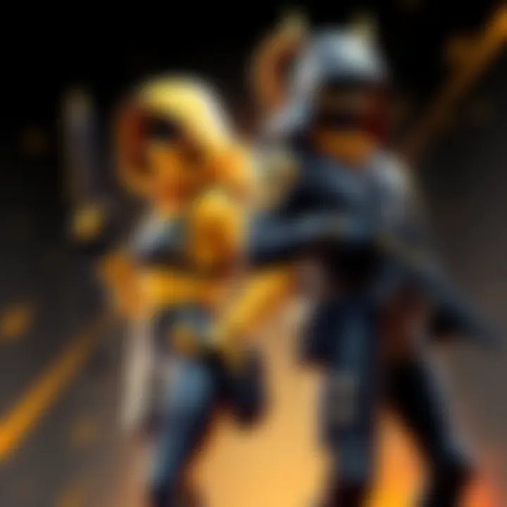 Two Fortnite characters in Black and Golden outfits, featuring unique styles inspired by K-Pop with stylish weapons