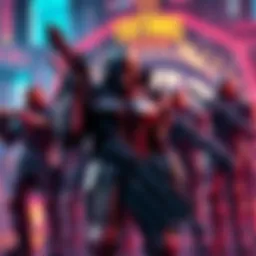 A group of Black Armory Titans showcasing their unique weapons and armor in a vibrant gaming setting.