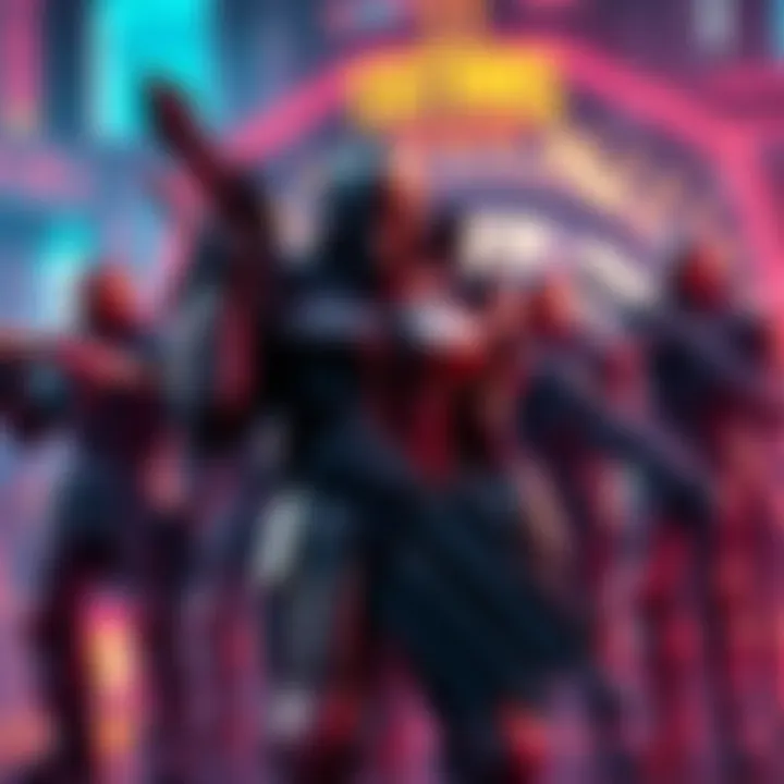 A group of Black Armory Titans showcasing their unique weapons and armor in a vibrant gaming setting.