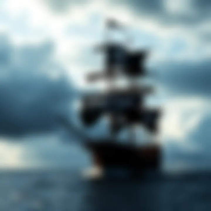 A dramatic image of a pirate ship with a black flag, set against a cloudy sky, symbolizing the anticipated delay of the Black Flag remake.