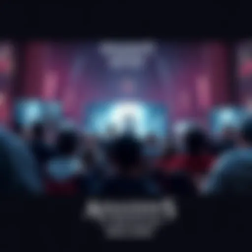 Fans gather around screens, excited for the Black Flag Resynced reveal, showcasing images from the Assassin's Creed franchise.