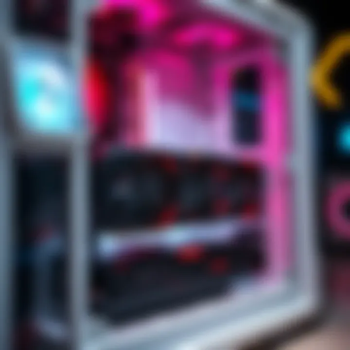 A black graphics card installed in a sleek white computer case, showcasing a stylish and modern setup.