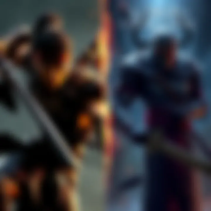 Black Myth Wukong and Lords of the Fallen Comparison A split-screen showing gameplay from Black Myth Wukong on one side and Lords of the Fallen on the other, highlighting their unique styles and character designs.