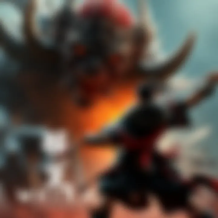 A dramatic battle in Black Myth Wukong featuring a warrior facing a large, fierce monster.