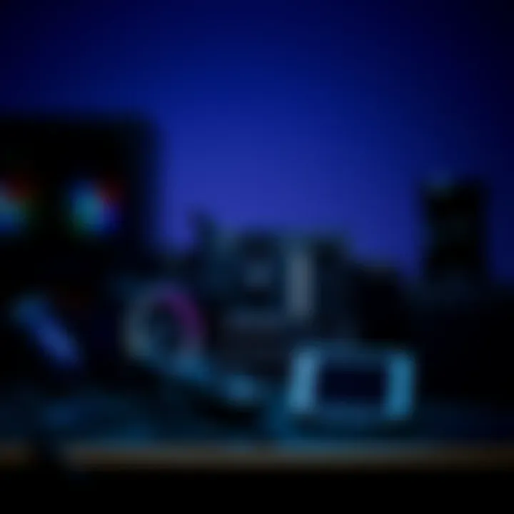 A collection of sleek black PC components including a case, motherboard, and graphics card, arranged on a desk for a first-time builder's project.