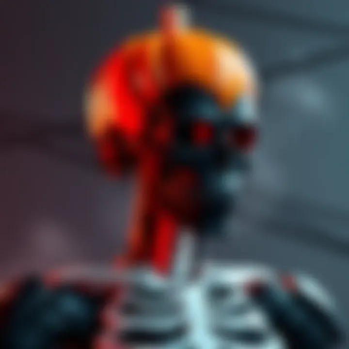 A game character featuring a black skin with a pixel skeleton and a pumpkin head, showcasing mismatched elements.