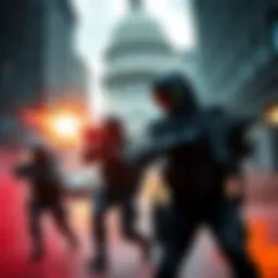 Black Tusk operatives in tactical gear engage in a fierce battle against Division agents in a city environment