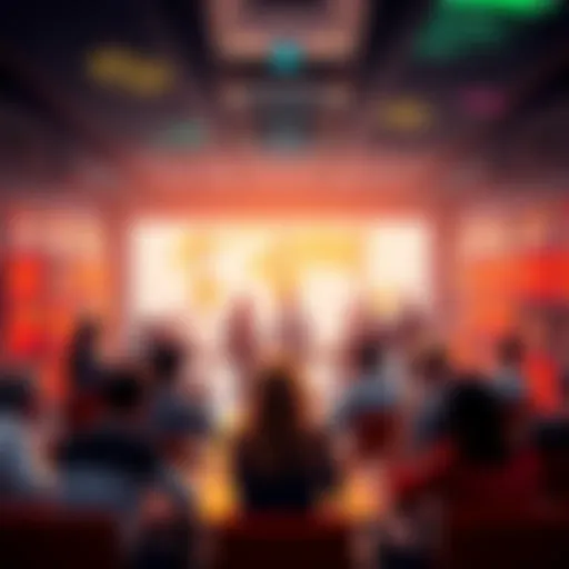 A vibrant online community space showing groups of people engaging in discussions and sharing ideas on Blackmesa platform.
