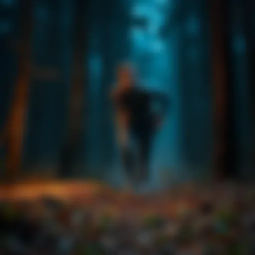 Blake from Outlast 2 sprinting through a shadowy forest, evading threats