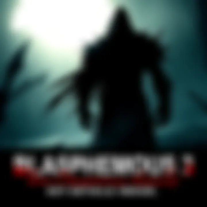 A dark and atmospheric scene showcasing a character from Blasphemous 3, standing in a shadowy environment with intricate details and a somber mood.