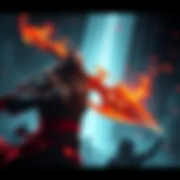 A player holding the Blasphemous Blade in combat, showcasing its fiery effects and intense action in Elden Ring.