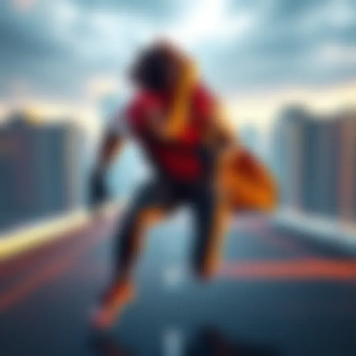 A player dressed in gaming attire completing Mirror's Edge Prologue blindfolded, showcasing focus and determination, with a dynamic urban background.