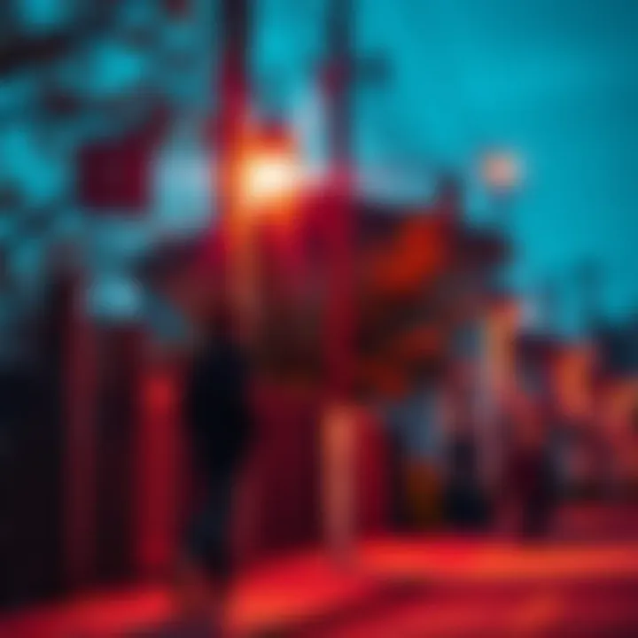 A close-up of a blinking light on a street corner, with curious residents watching nearby.