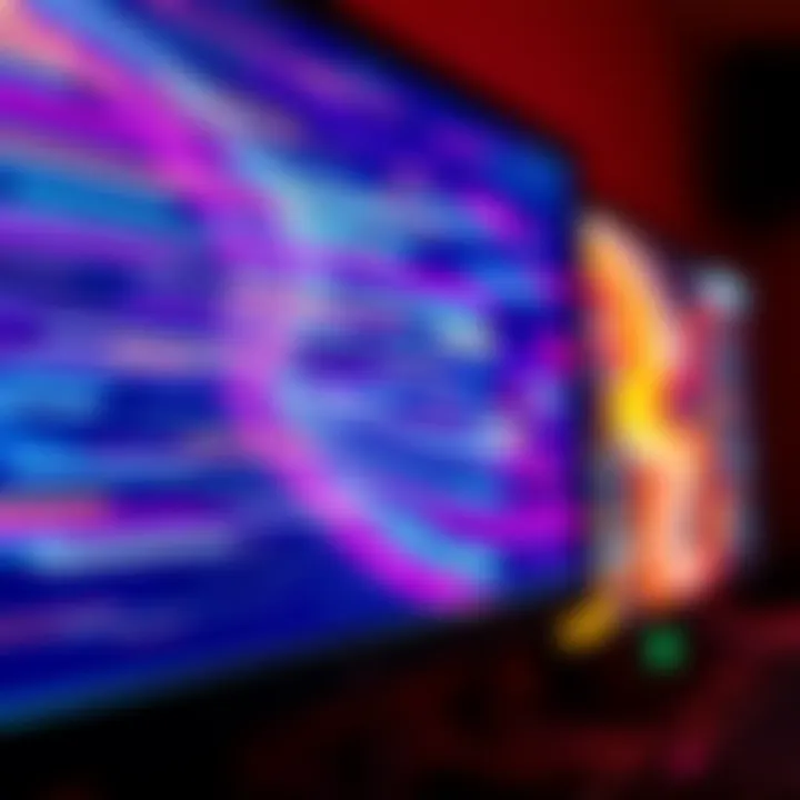 A close-up view of a computer monitor displaying flickering lines and colors, indicating a blinking issue.