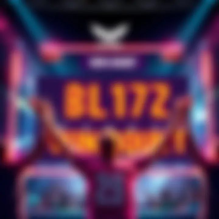 A graphic showing a scoreboard with win counts for blitz wings, featuring a person excitedly celebrating a high score, surrounded by a colorful background representing competition and achievement.