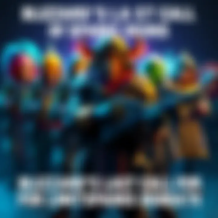 A colorful display of Blizzard game characters wearing various limited-time skins, emphasizing customization options