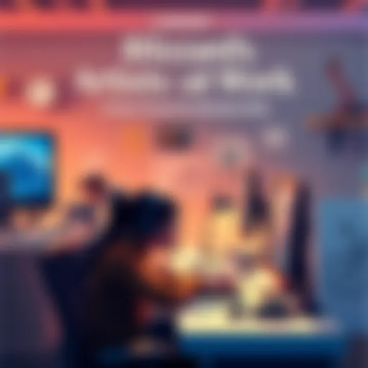 A group of artists working in mundane office roles at Blizzard Entertainment, with sketches and gaming concepts in the background.