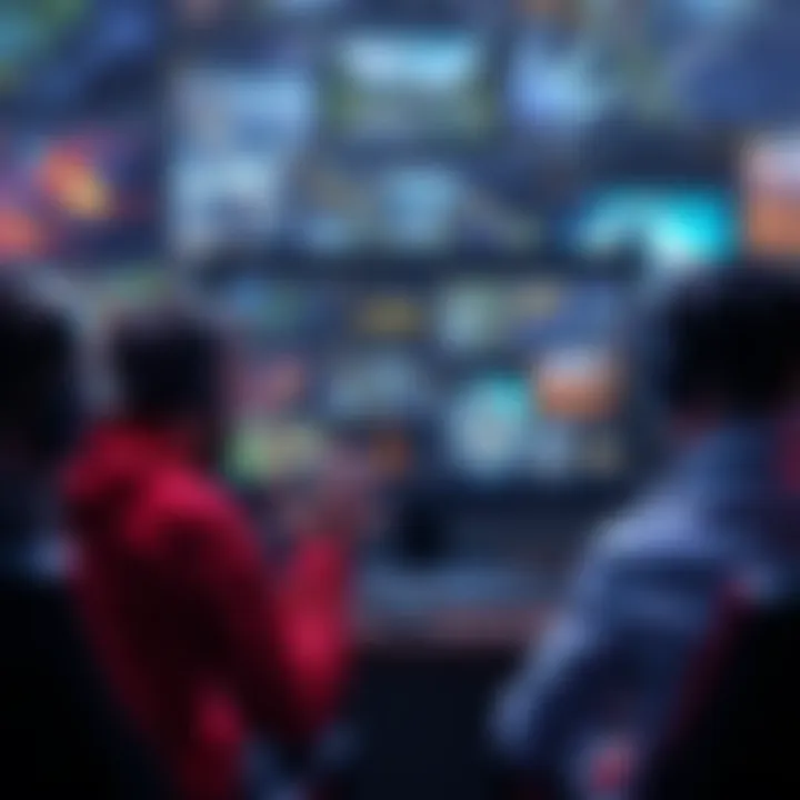 Gamers expressing frustration over Blizzard's map picking algorithm, showing a computer screen with various game maps and players discussing the issues online.