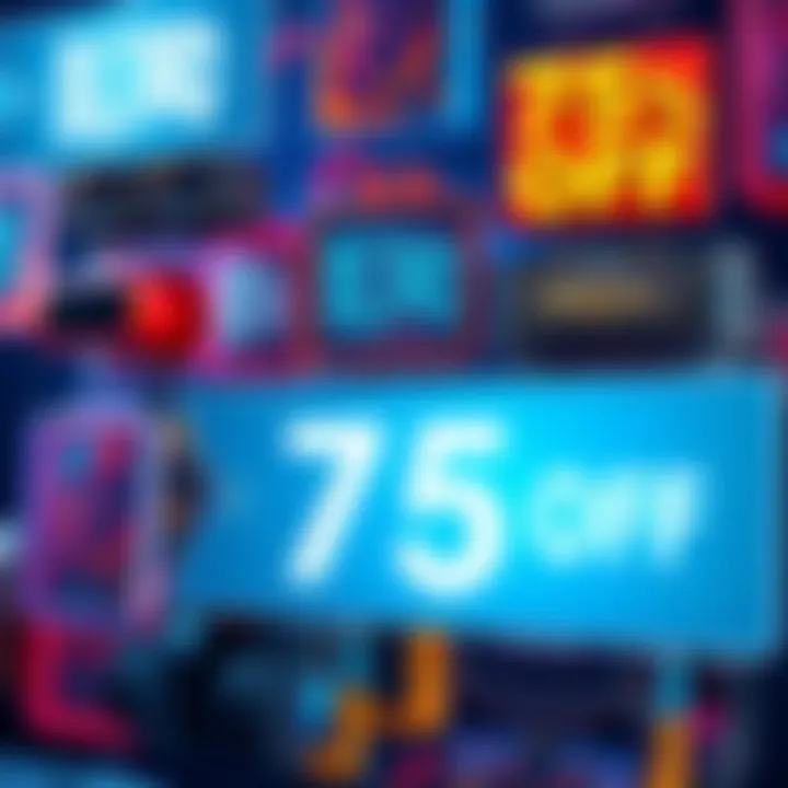 A colorful image showing popular Blizzard shop items like Call of Duty and World of Warcraft at a discounted price with a bold 75% off sign.