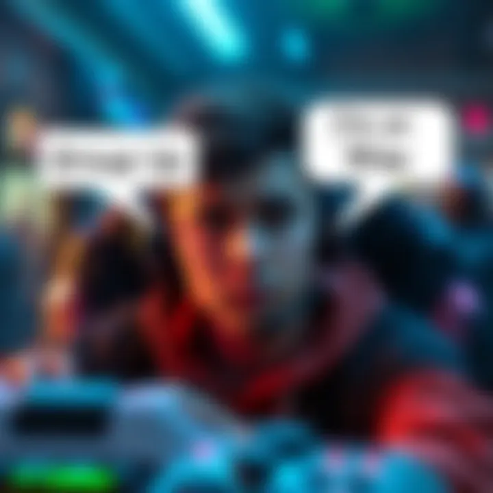 A gamer looks frustrated while playing a video game, with speech bubbles showing 'Group Up' and 'I'm on My Way' overlapping.