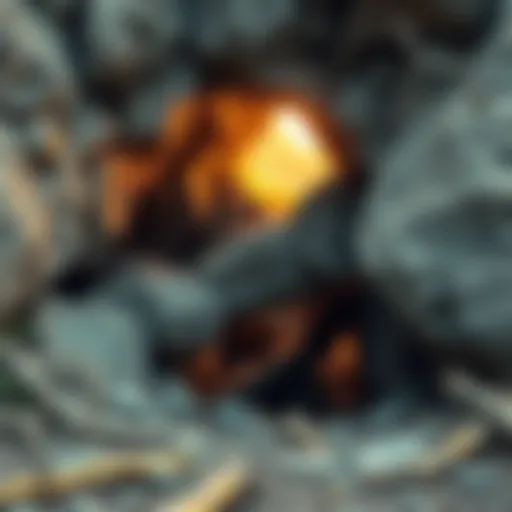 Blocked Cave Entrance A cave entrance obstructed by large boulders and fallen branches, suggesting a hidden hydra within.