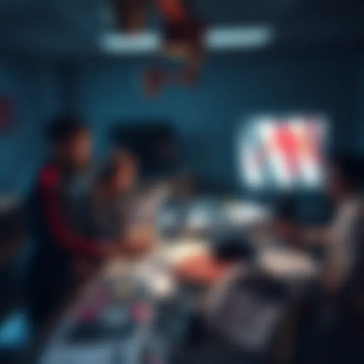 Bloober Team working on Silent Hill A team of game developers brainstorming ideas for the fifth Silent Hill game, with concept art and game design materials spread out on a table.