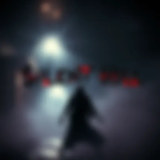 Concept art showcasing a dark, eerie setting with fog and a distressed character in a haunting atmosphere related to Silent Hill.