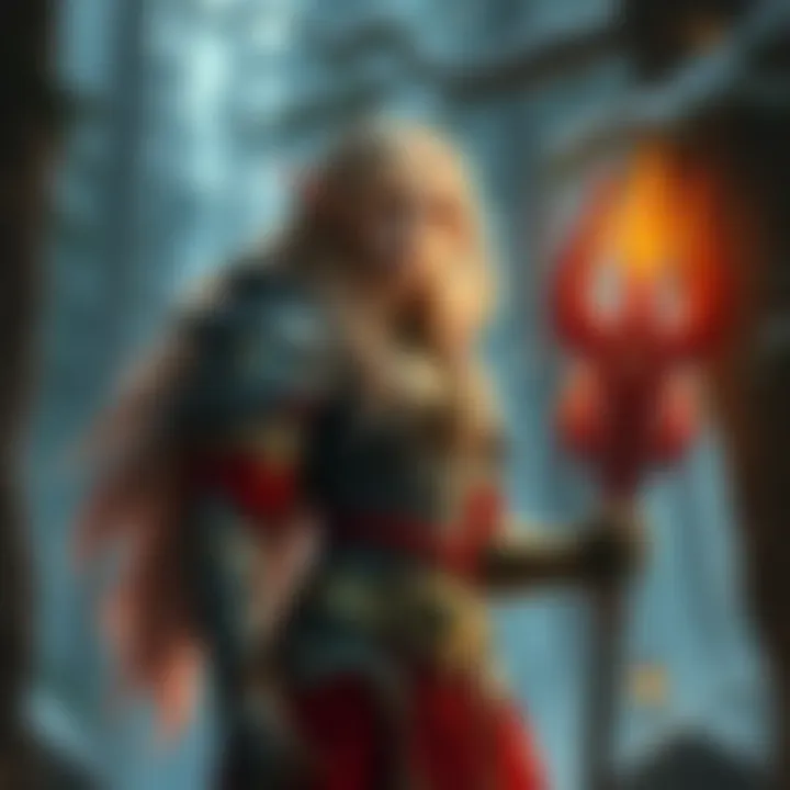 Blood Elf Character A Blood Elf with elegant features and long ears stands in a mystical forest, dressed in intricate armor and wielding a glowing staff.