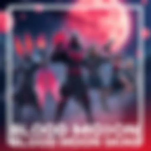 A collection of vibrant Blood Moon skins in a game, showcasing their unique designs and colors, with a background of a night sky