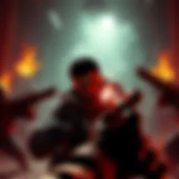 A player character battling various enemies in a gritty setting, showcasing intense action and gameplay from Blood on the Extra Crispy difficulty