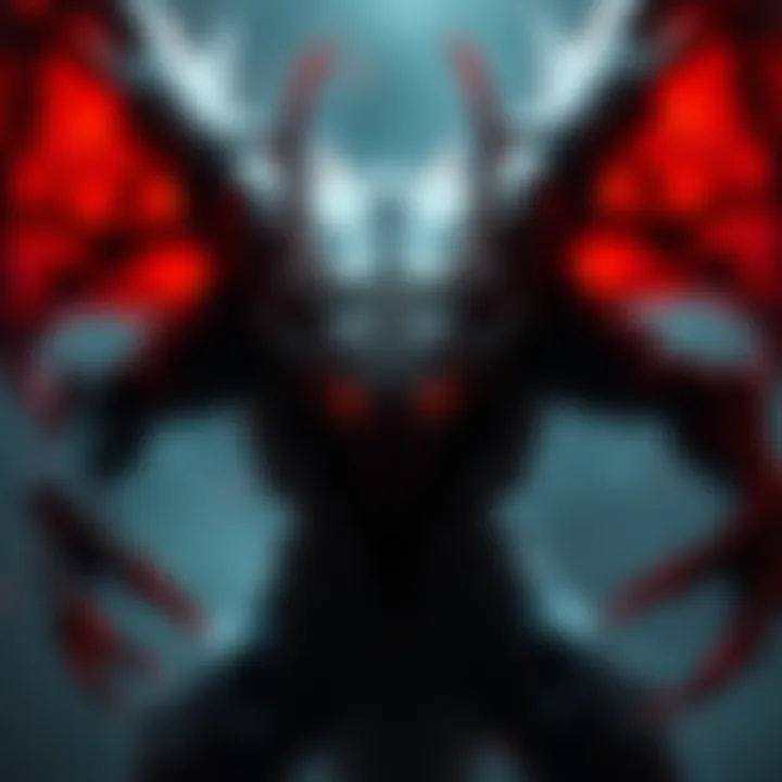 A fierce black Diablos transforming into a more menacing Bloodbath Diablos, showcasing its sharp claws and glowing eyes.