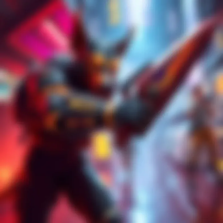 A character resembling Bloodhound brandishing a weapon named Bloodhound's Fang, showing agility and focus in a vibrant gaming environment, ready for action.