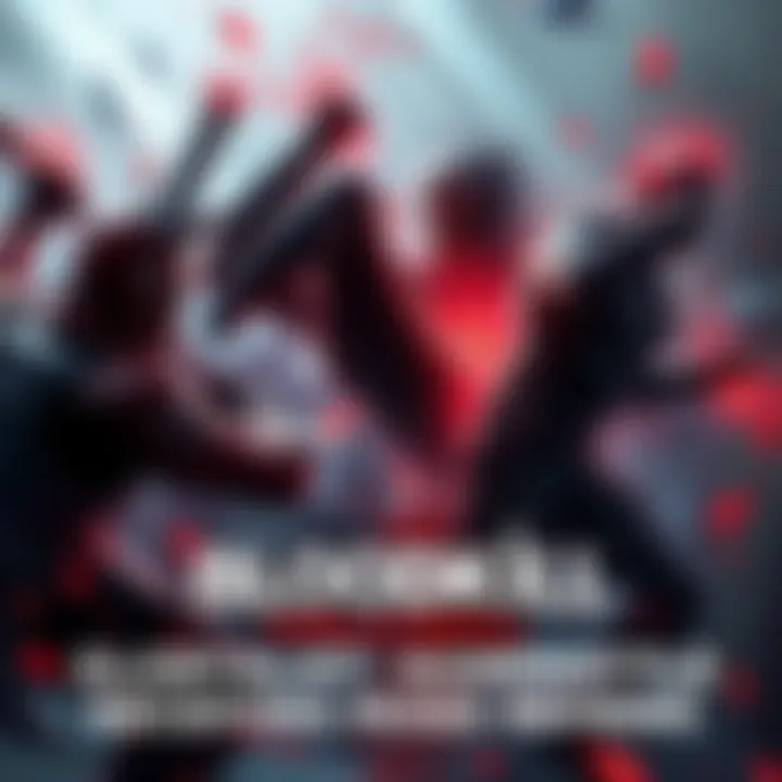 A graphic scene from BLOODKILL: Goreblast Overkill showing an intense battle with vivid gore and detailed character designs