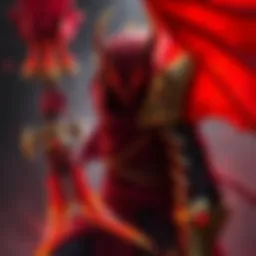 Vibrant fan art of Bloodseeker from Dota 2 featuring bold red hues and dynamic poses.