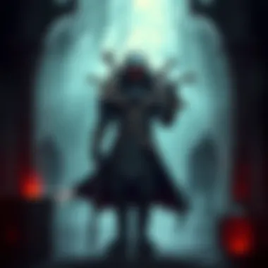 Bloodstained Game Character A character from Bloodstained standing in a dark, mystical environment, showcasing unique attire and weaponry.