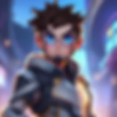 A blue-eyed character from Overwatch standing confidently with a vibrant background
