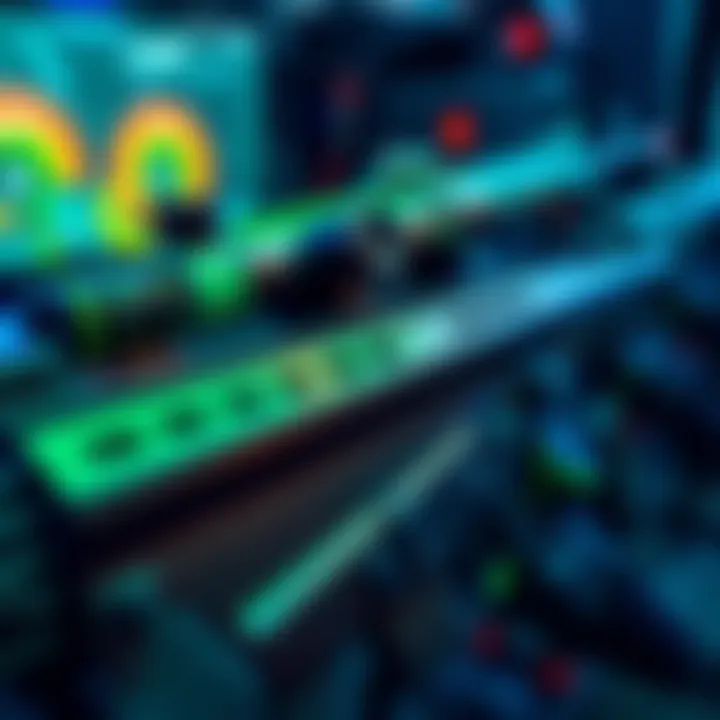 A close-up of blue and green guns displayed in a gaming setup, illustrating their unique features and appeal to players.