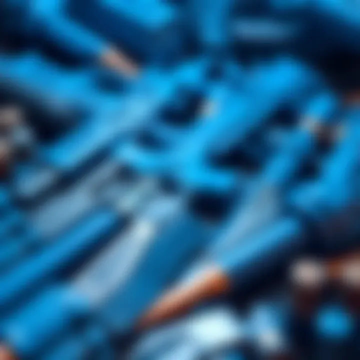 A close-up view of blue-colored medium ammo weapons in a gaming setting, highlighting their unique shapes and designs.