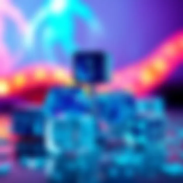 A vibrant display of Blue Mermaid Potion Dice set against a colorful background, highlighting the unique designs and sparkles of the dice.