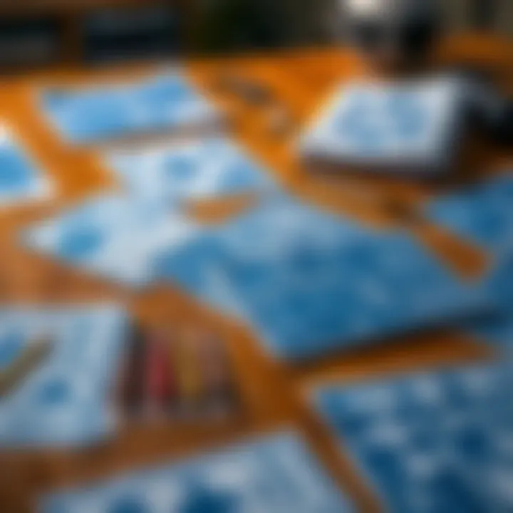 A collection of detailed blueprints spread out on a wooden table, showcasing different designs and layouts for upgrading equipment.