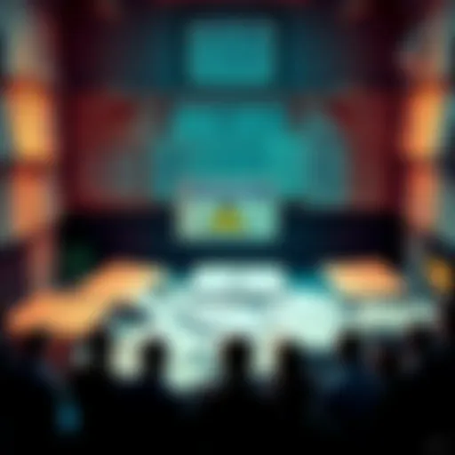 Blueprints Under Threat A collection of blueprints with a warning sign indicating potential obsolescence, surrounded by concerned collectors.