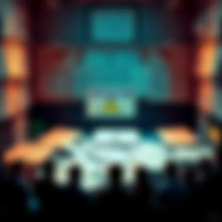 Blueprints Under Threat A collection of blueprints with a warning sign indicating potential obsolescence, surrounded by concerned collectors.