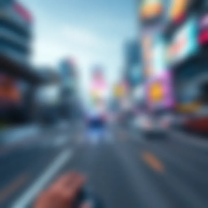 A screenshot of a video game showing clear textures when stationary but blurry during movement