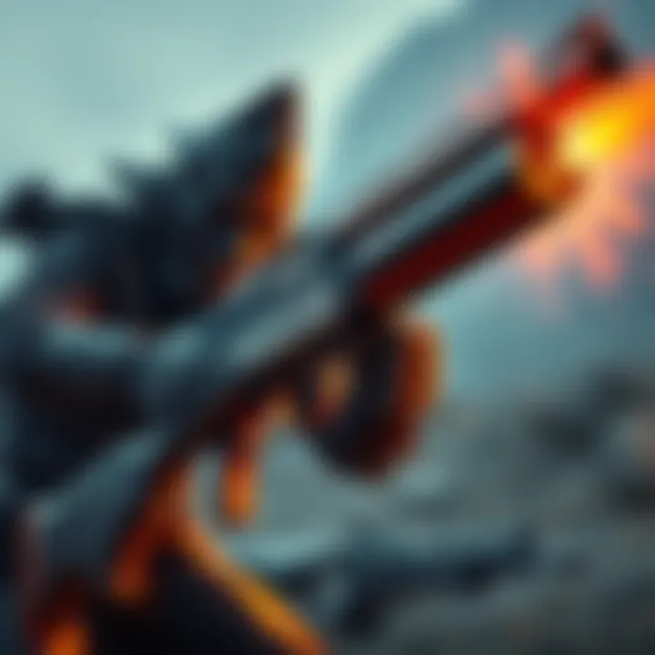 A dynamic scene showcasing the Boar Incarnon shotgun firing beams at a target, emphasizing its power and design, while a character resembling Dante assists in the background.