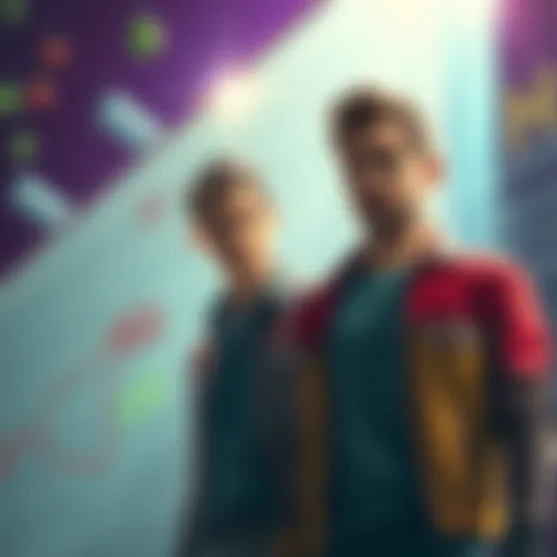 A visual representation of a mysterious board communicating about the Hiss invasion with Jesse and Dylan in the foreground, showing tension and anticipation.