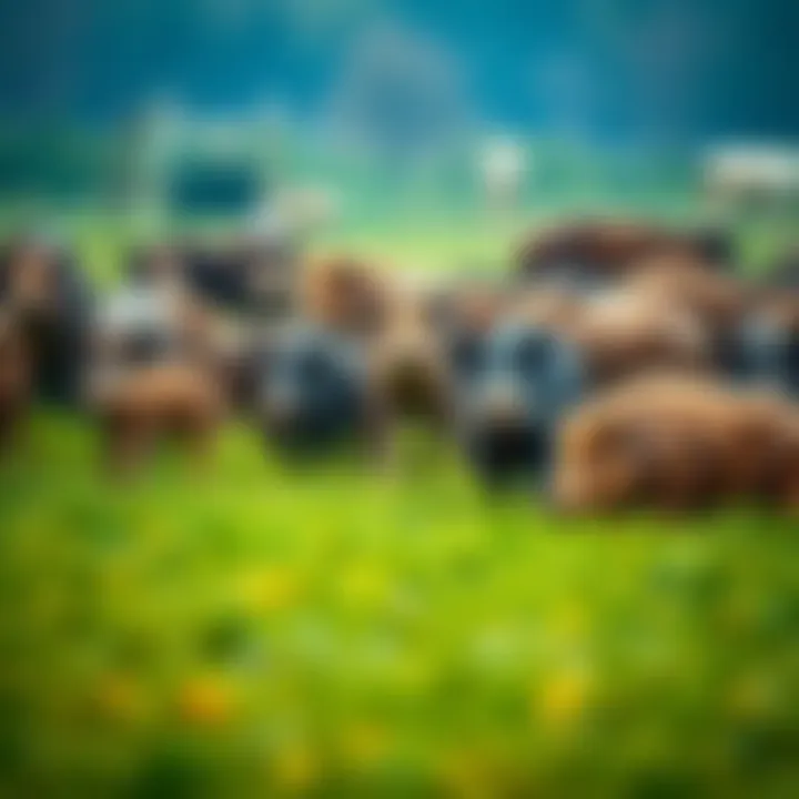 Group of Boars in a Field A large group of wild boars gathered in a green field, showcasing their unique features and behaviors in nature.