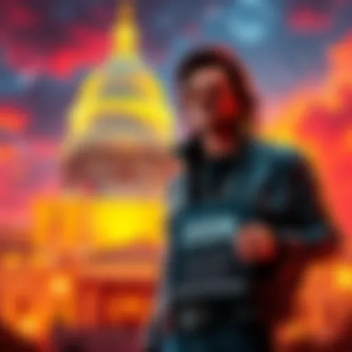 Bobby Prince stands next to the Library of Congress sign holding a plaque for the Doom soundtrack