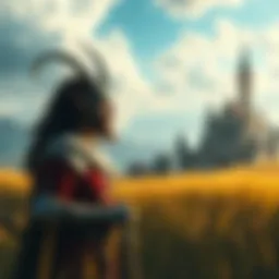 Boc standing in a field with a castle in the background, looking hopeful after the player becomes Elden Lord